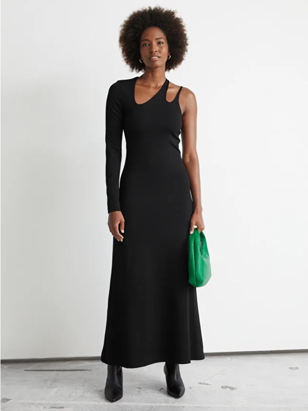 & Other Stories One-Shoulder Midi Dress in Black Size 10